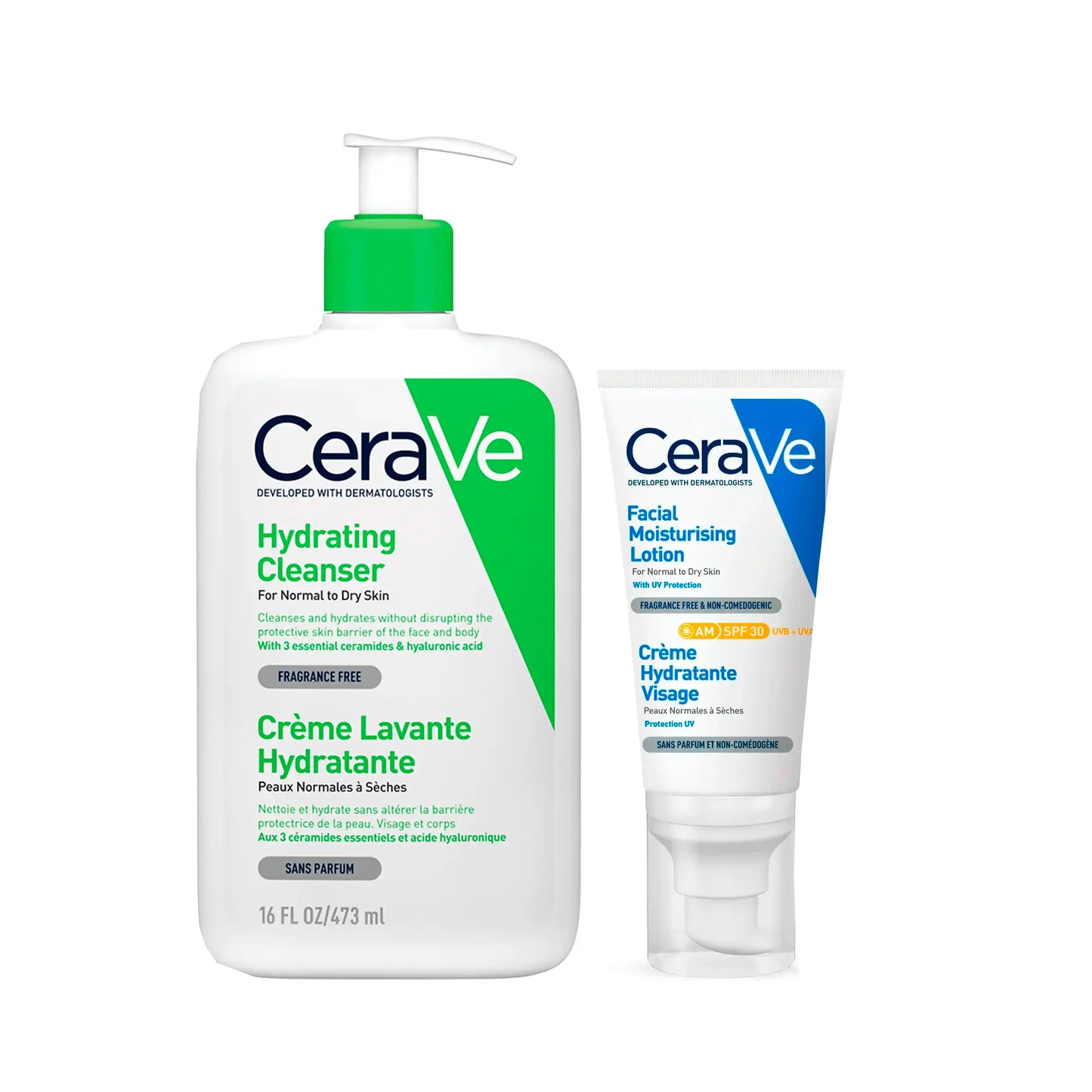 CeraVe Crème Hydratante Visage SPF30 52ml + Crème Lavante Hydratante 473ml