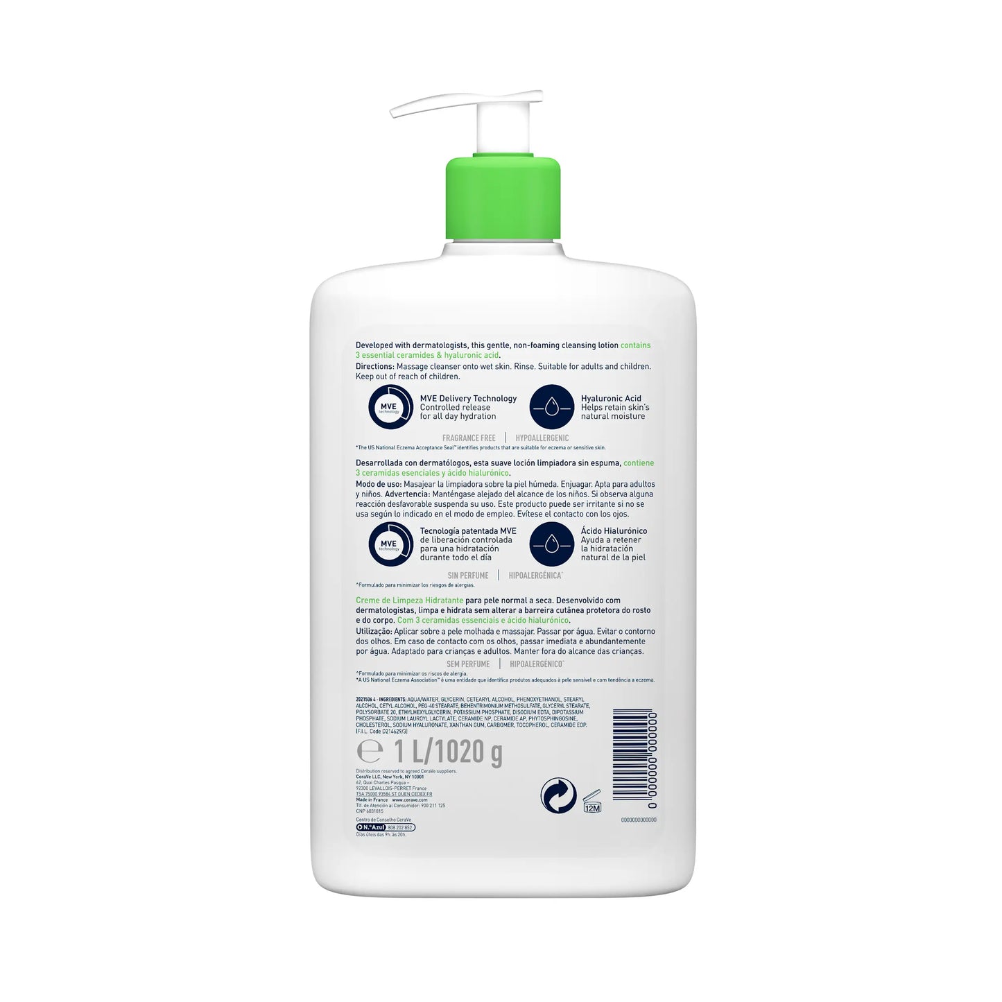 CeraVe Crème Lavante Hydratante 1L