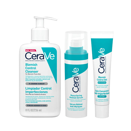 CeraVe Pack Peau à Imperfections : Gel Nettoyant Anti-Imperfections 236ml + Sérum Resurfaçant au Rétinol 30ml + Gel Anti-Imperfections 40ml